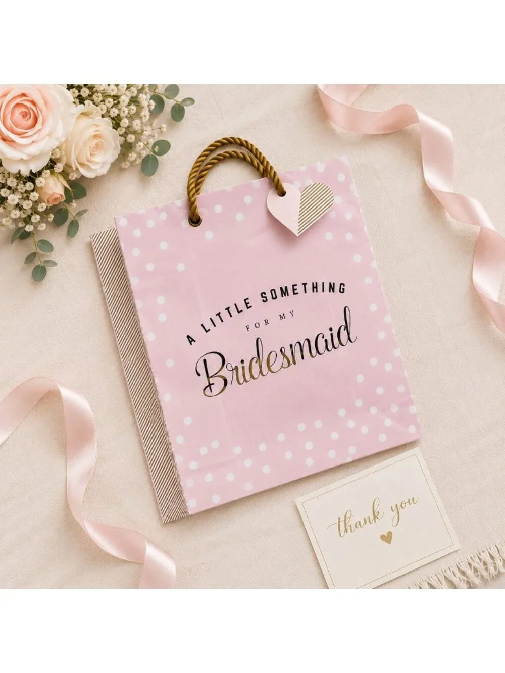 Bridesmaid Gift Bags Set of 6 Pink Polka Dot Bridal Shower Wedding Favor
